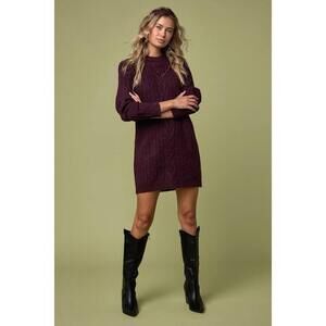 Lulus Wishing On Winter Burgundy Cable Knit Mini Sweater Dress Red - Size XS